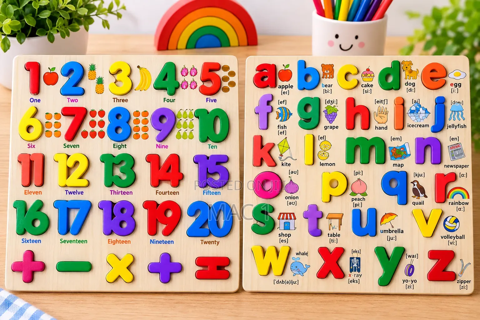 Kids Educational Wooden Puzzle Board – ABC & Numbers 1–20