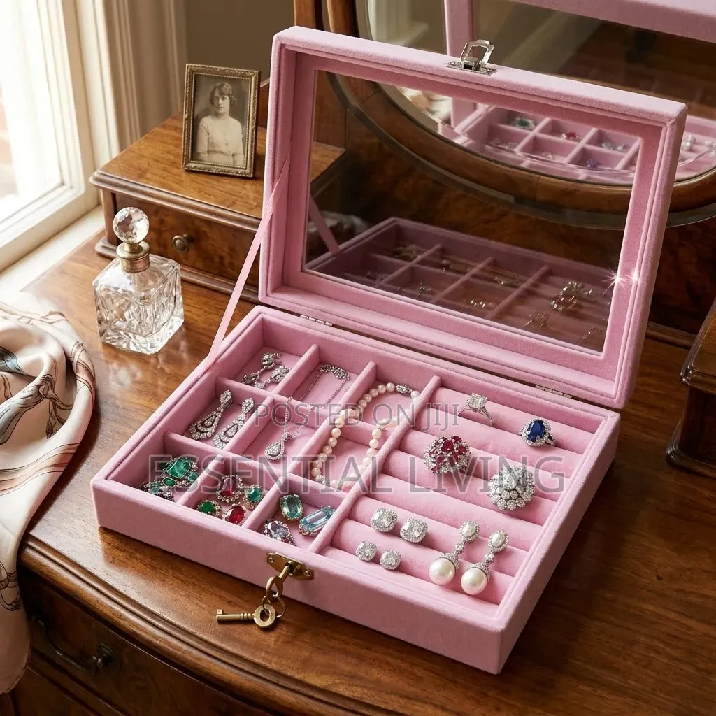 Elegant Jewellery Box Velvet Multi-Compartment With Clear Top