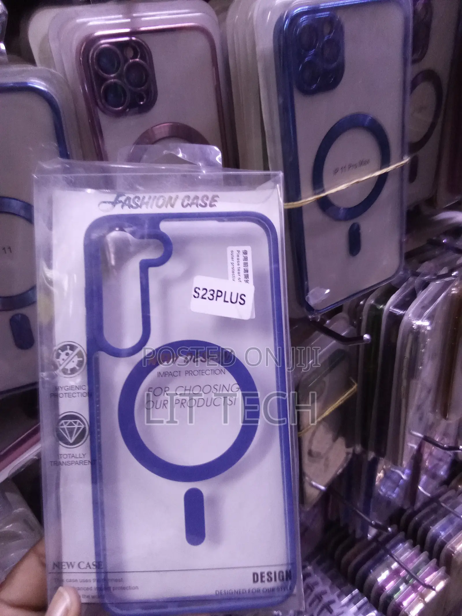 Samsung Galaxy S23+ Transparent Magsafe Case With Blue Raised Borders