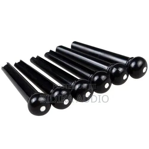 Black Acoustic Guitar Bridge Pins With White Dot Inlay (6-Pack)