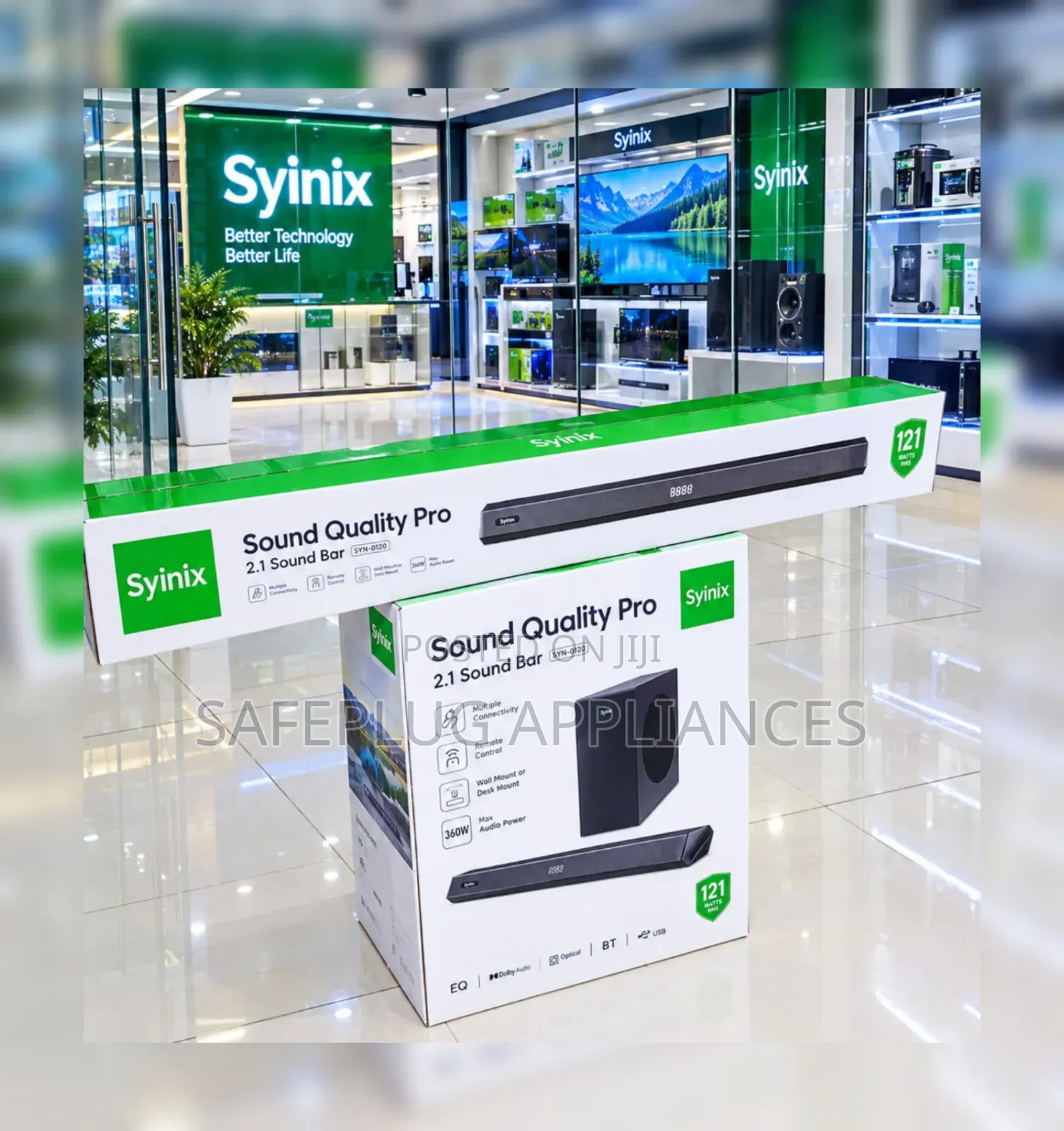 Syinix SYN-Q120 360W Soundbar | Bluetooth, USB/SD, Optical ARC