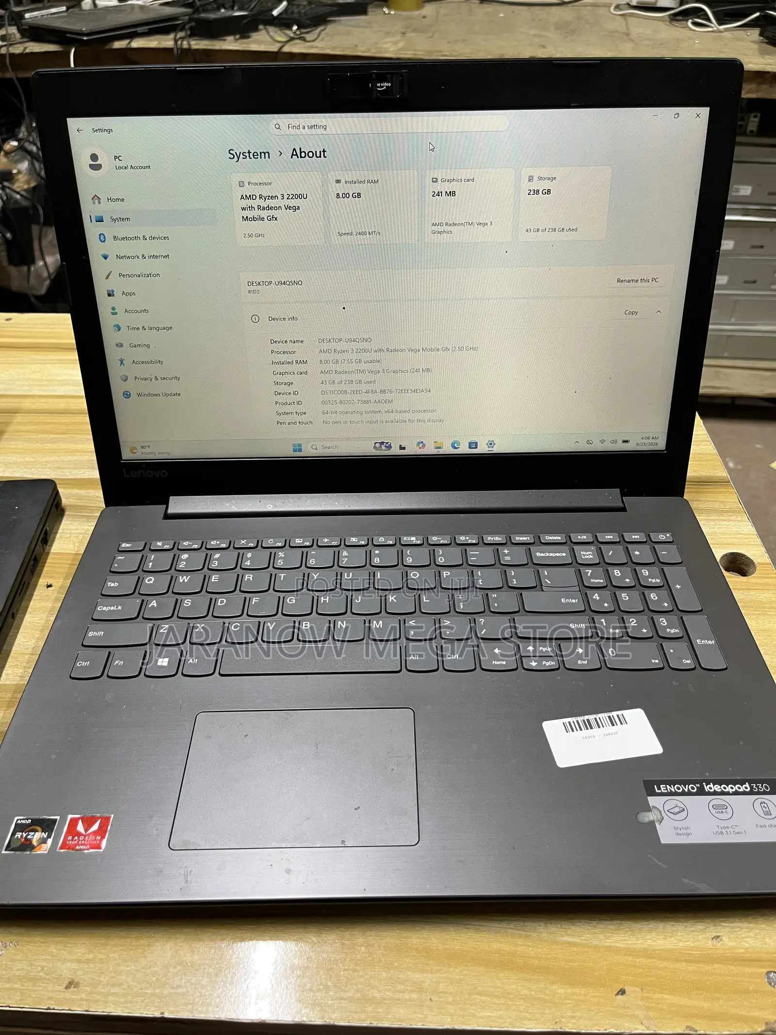 Laptop Lenovo IdeaPad 330S 8GB AMD Ryzen 3 SSD 256GB
