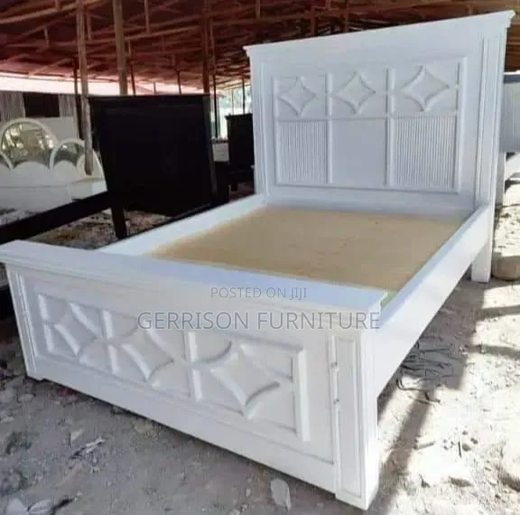 Modern 5x6 White Panel Queen Size Wooden Bed Frame