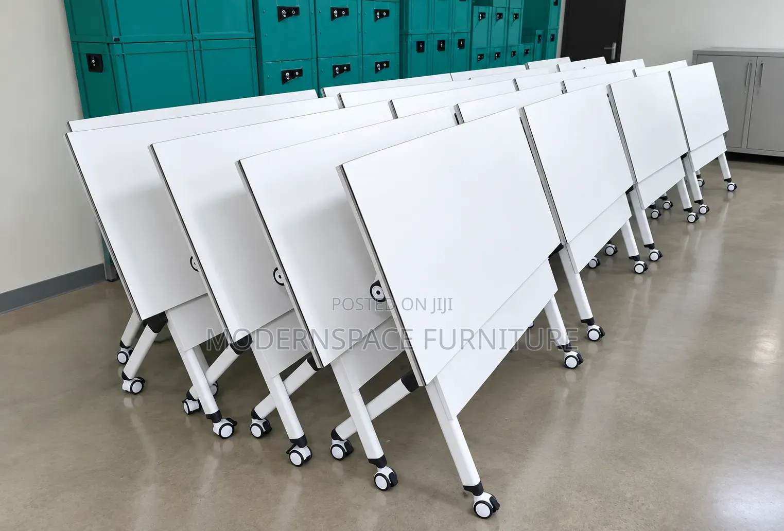 Modern Folding Training Tables on Wheels – White