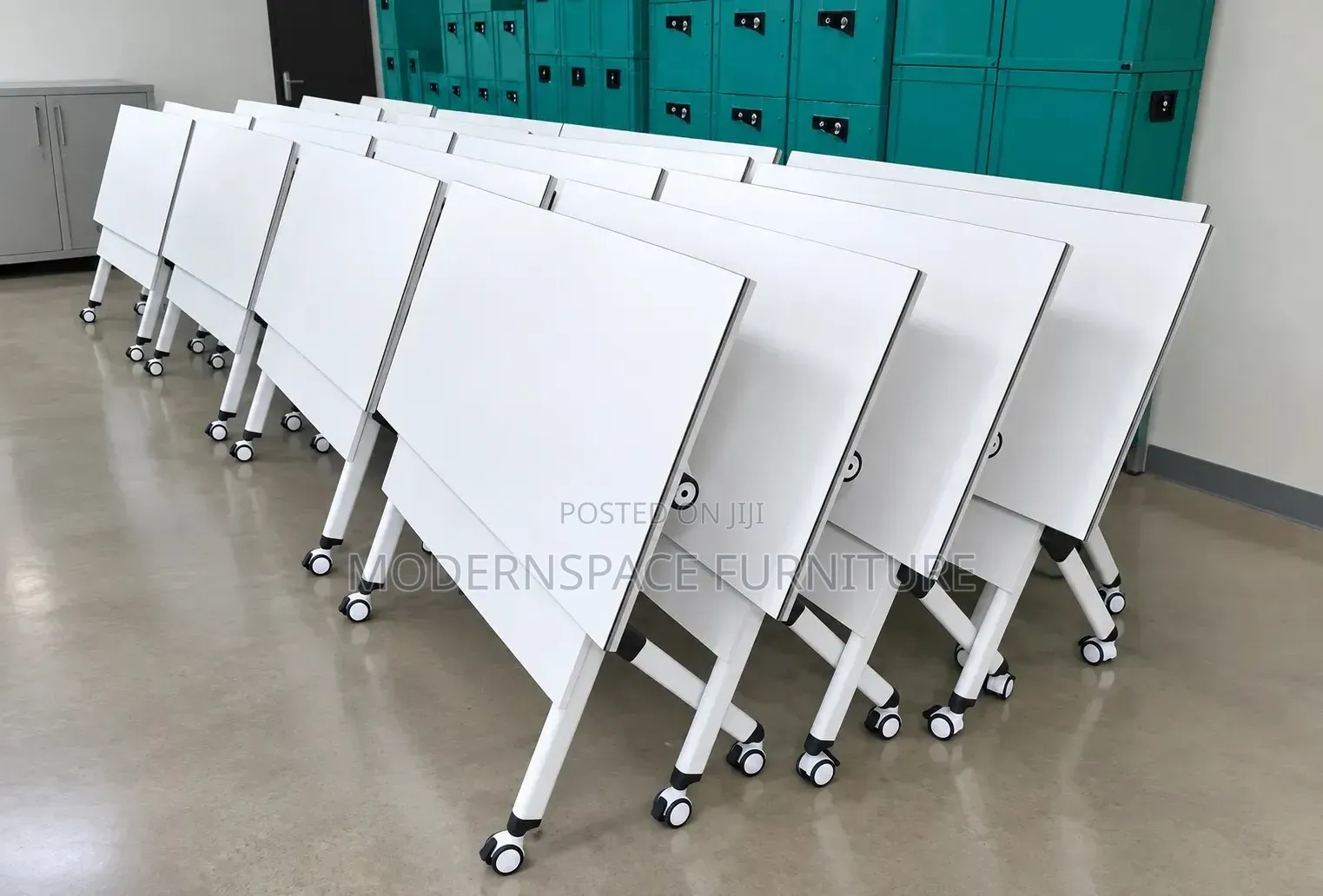 Modern Folding Training Tables on Wheels – White