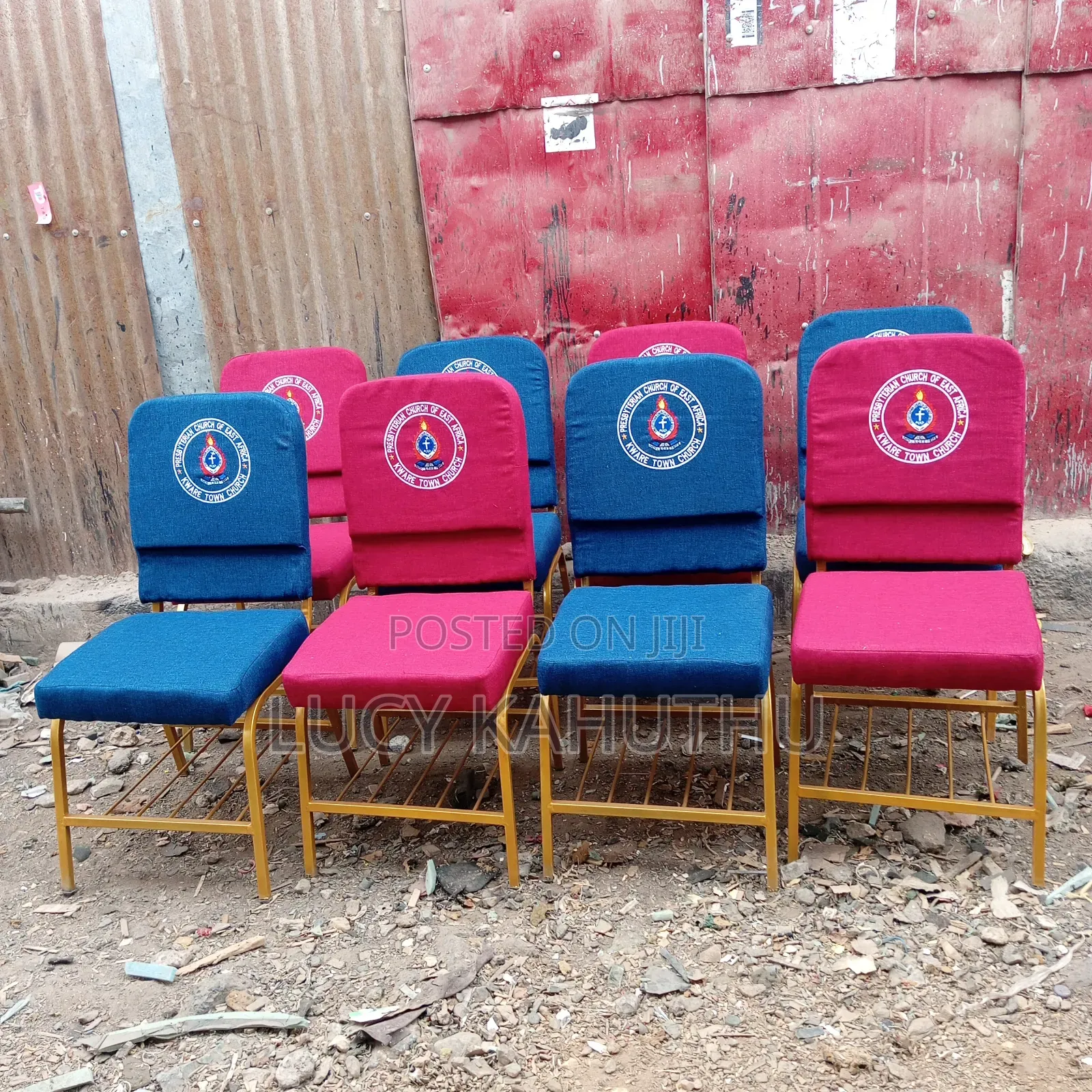 Red and Blue Chairs With PCEAlog and Powder Coating Finish