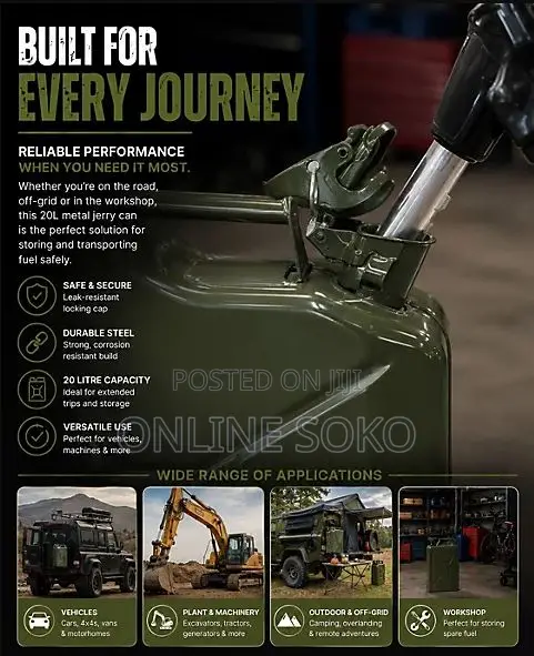 Metal Jerry Can/Jerrican 10l/20l – Petrol Diesel Fuel Container