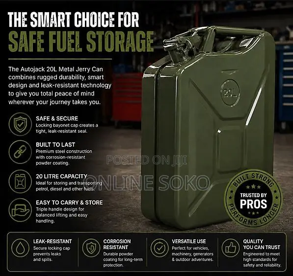 Metal Jerry Can/Jerrican 10l/20l – Petrol Diesel Fuel Container