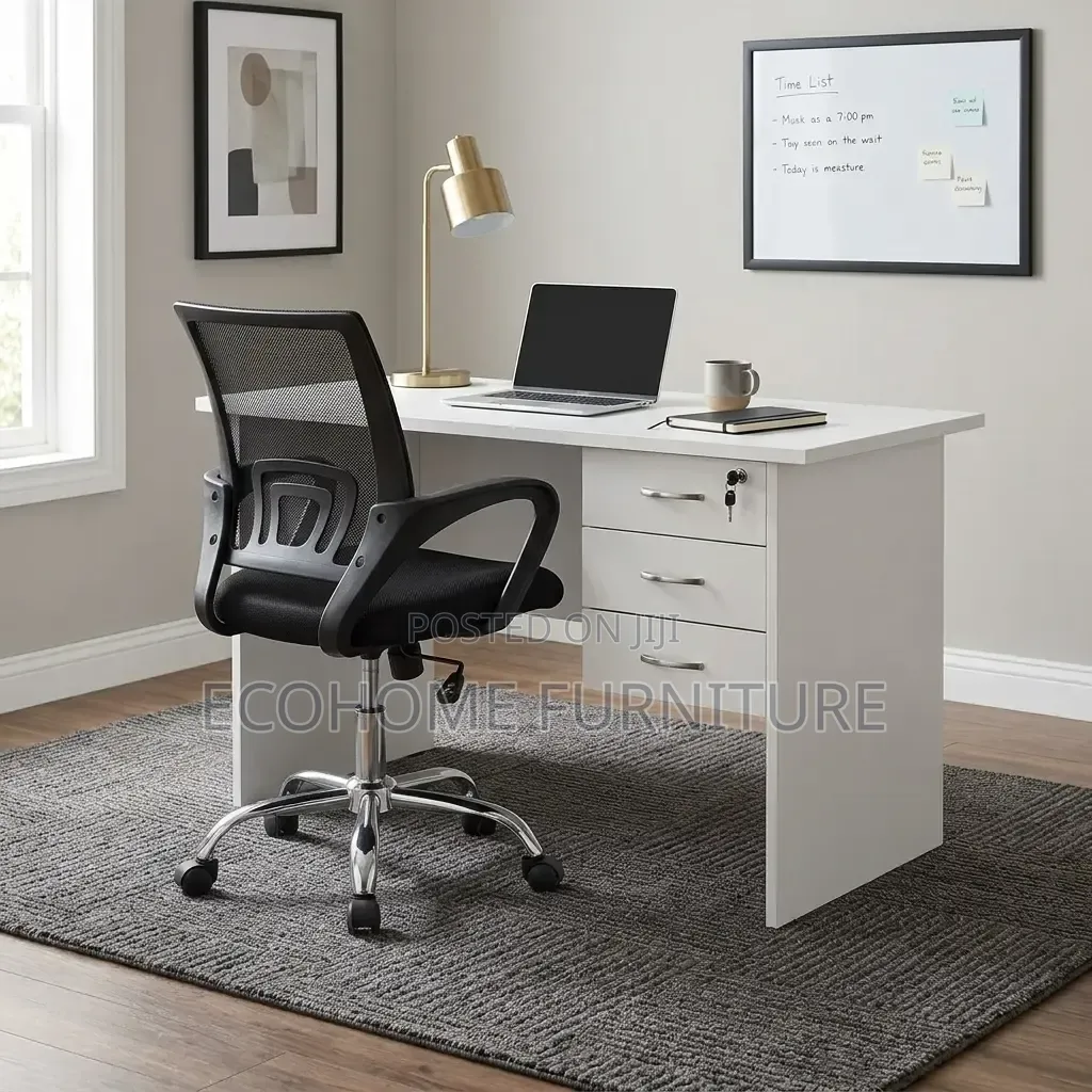 Modern Office Desk With Ergonomic Mesh Chair