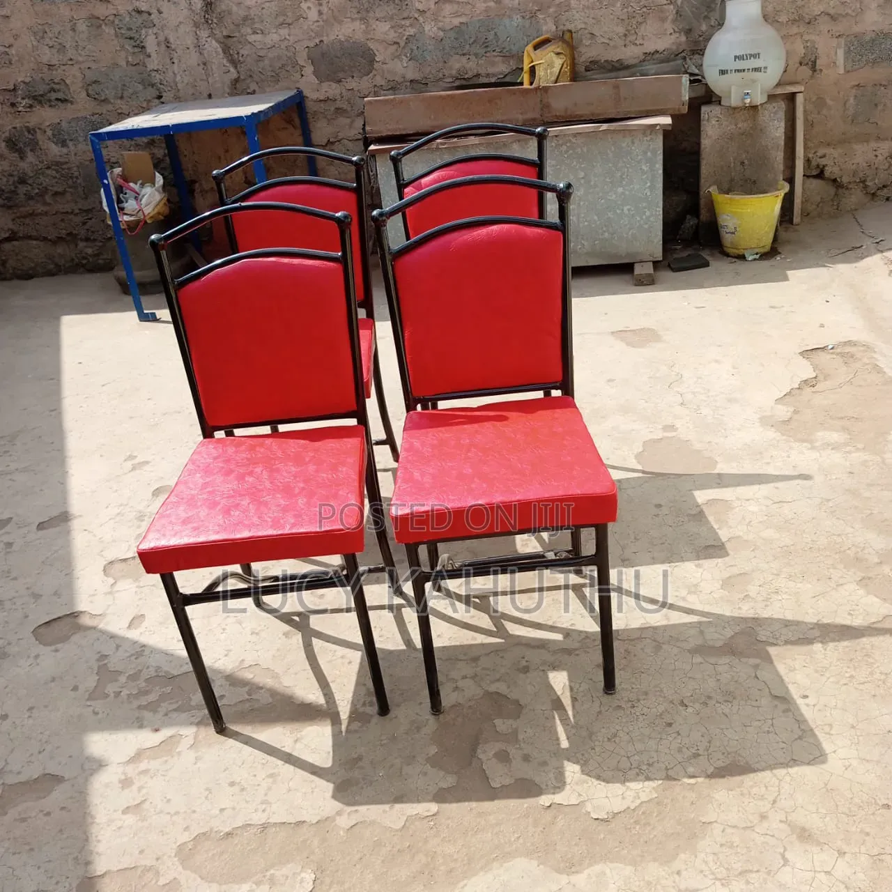 Red Set of Knob Chairs and Round Table