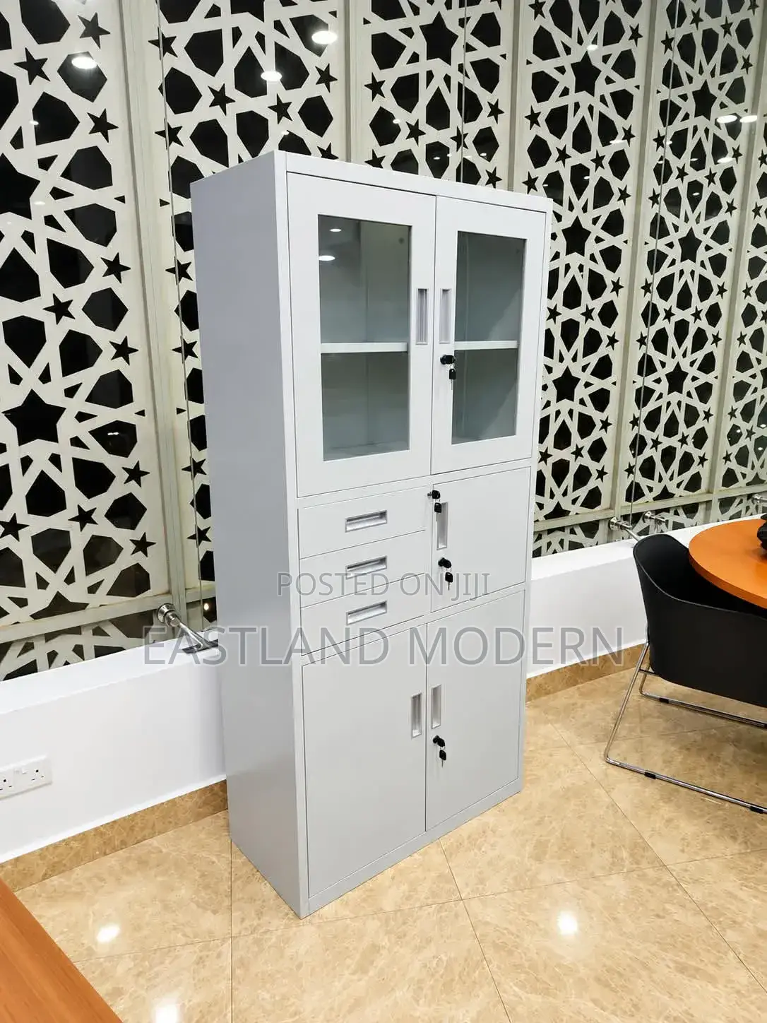 Lockable Filing Cabinet With Drawers, Shelves Glass Doors