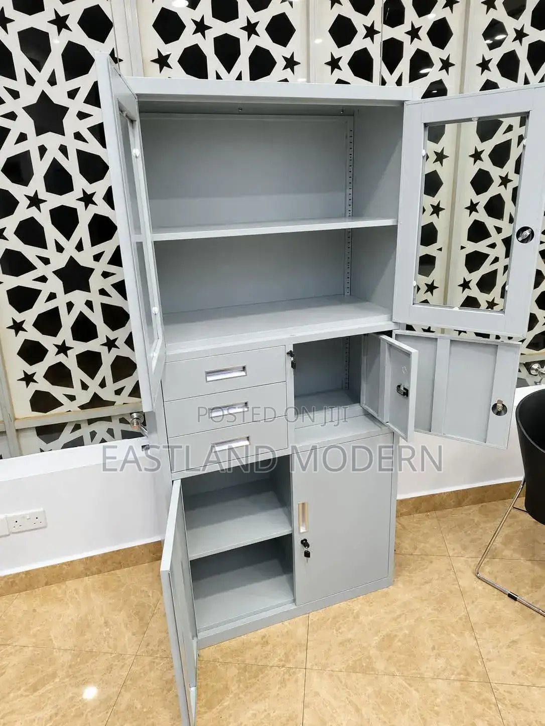 Lockable Filing Cabinet With Drawers, Shelves Glass Doors