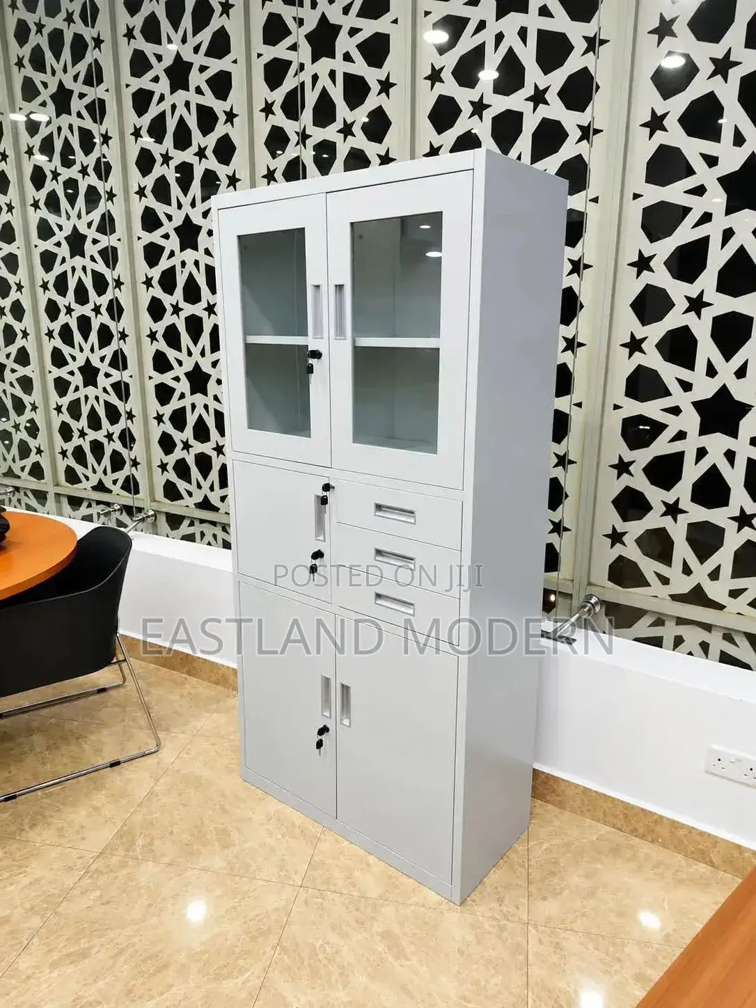 Lockable Filing Cabinet With Drawers, Shelves Glass Doors