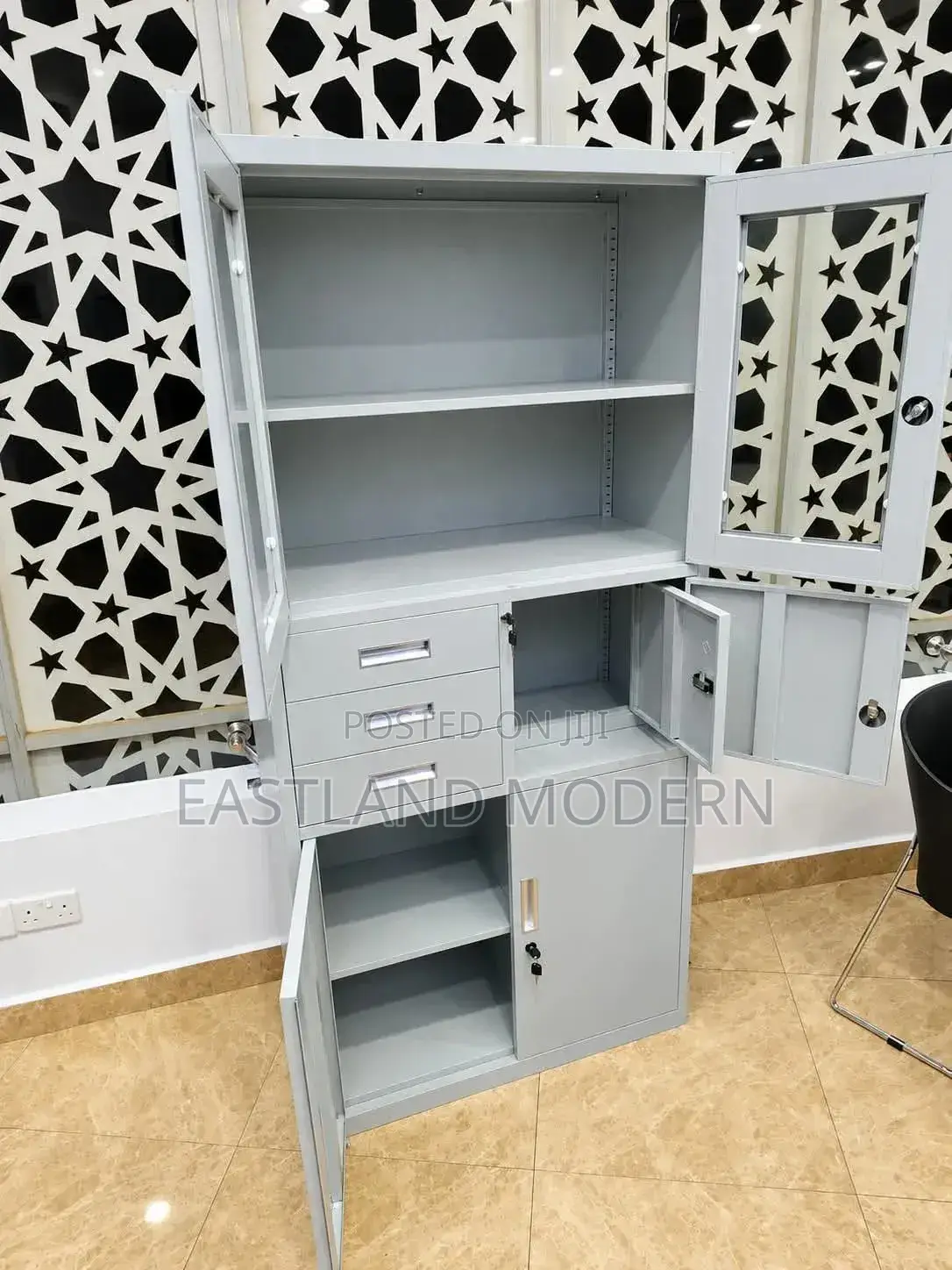 Lockable Filing Cabinet With Drawers, Shelves Glass Doors