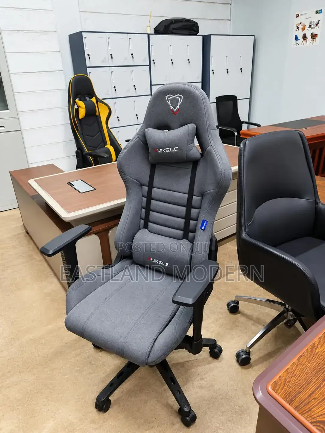 Grey High Back Reclining Chair With Lumbar Neck Support