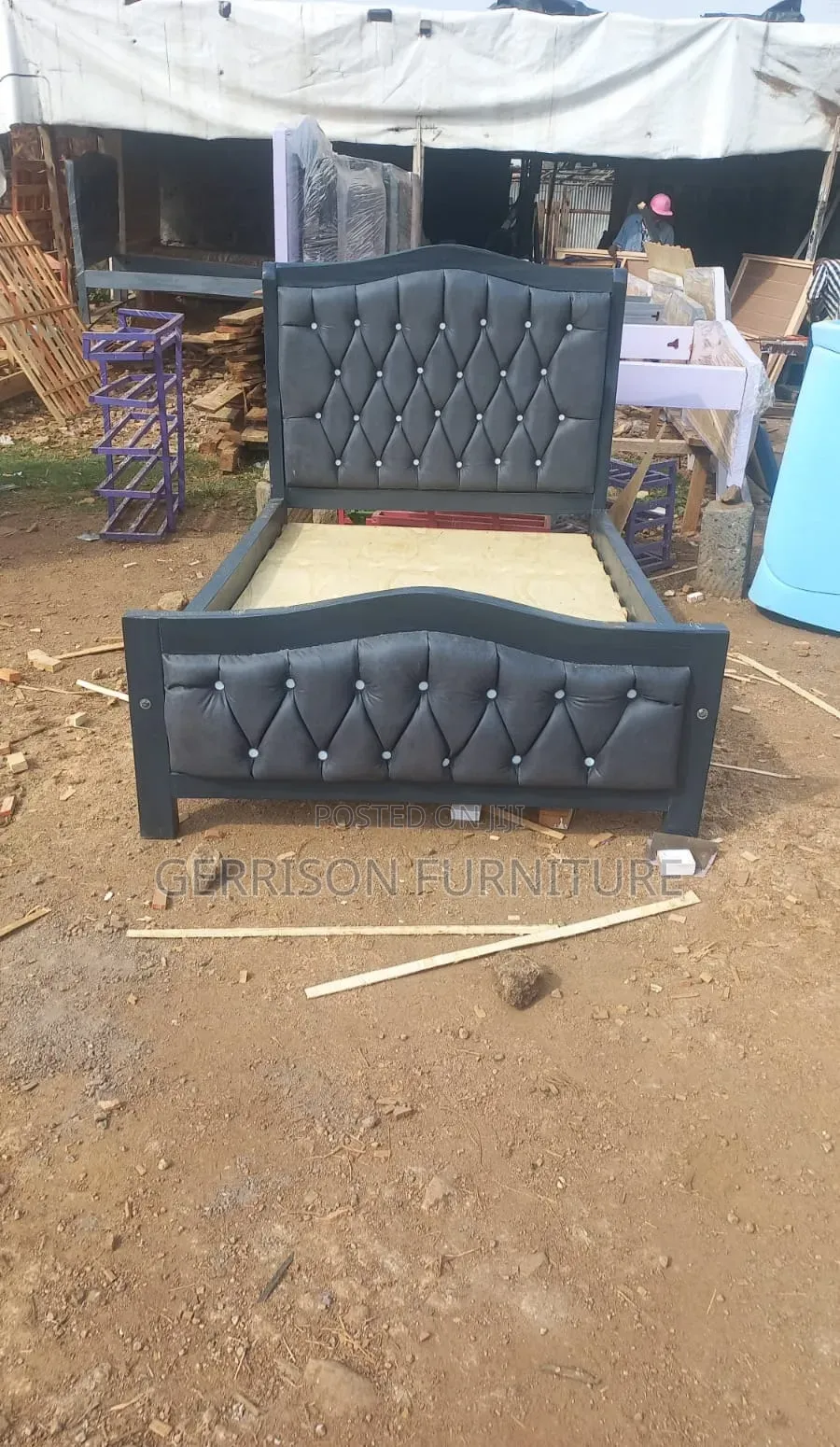 5 by 6 (Queen Size) Dark Grey Painted Wooden Bed Frame