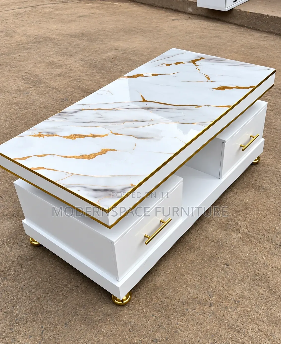 Luxury Modern White Gold Marble Coffee Table