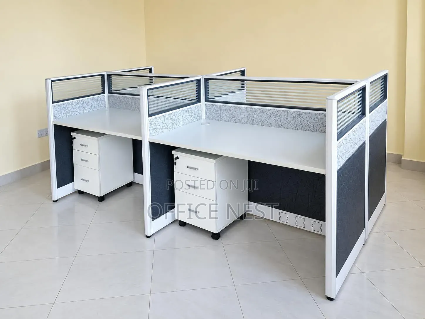 4-Way Office Workstation Cubicles With Drawers – Modern Office Desks.