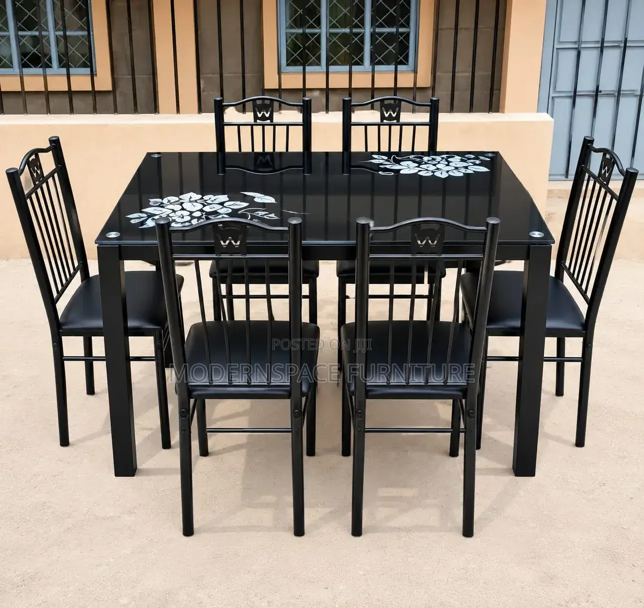 Modern 6 Seater Glass Dining Table Set