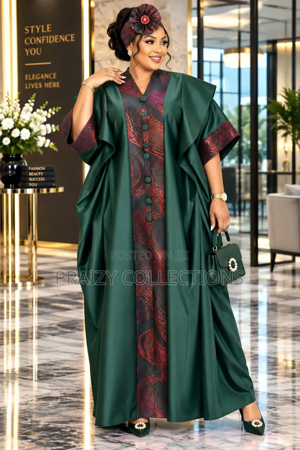 Free Size Color Blocked Kaftan Dresses With Kofia
