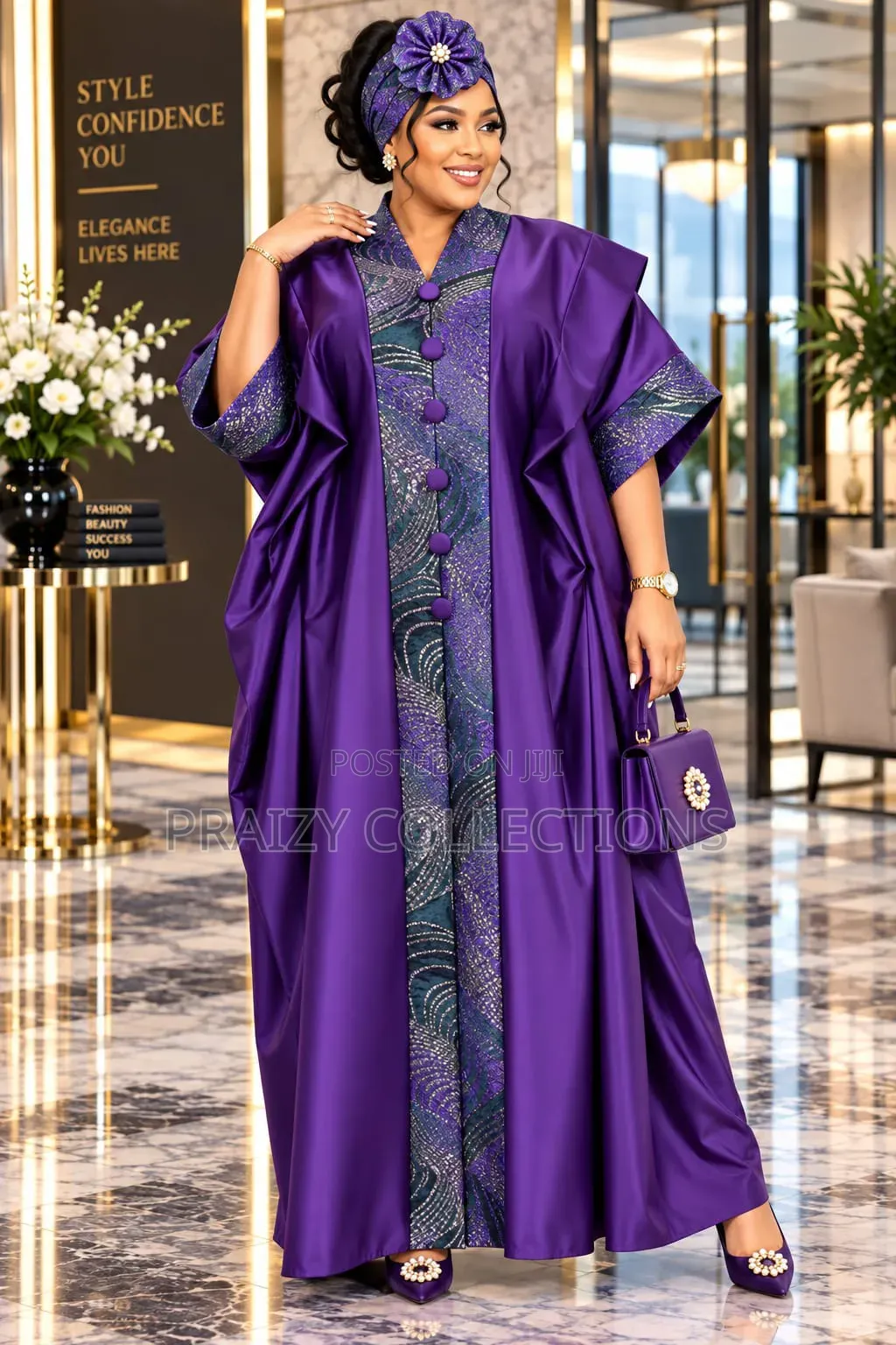 Free Size Color Blocked Kaftan Dresses With Kofia