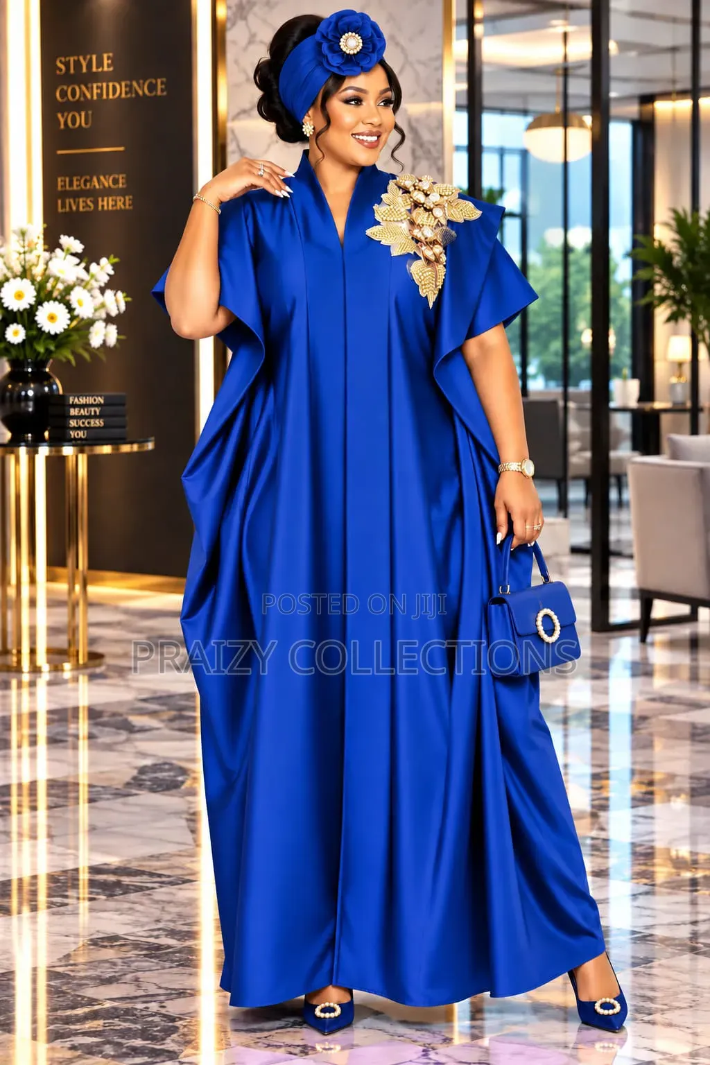 Classic Plain Coloured Kaftan With Matching Headgear -Free Size