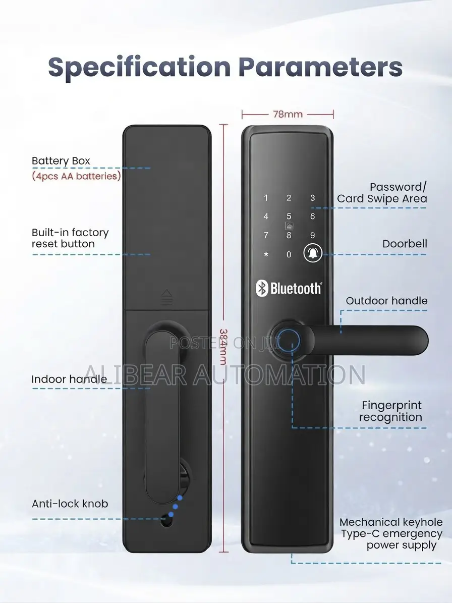 Smart Door Lock Biometric/Fingerprint/Password/Key/Card/Doorbell/Alarm