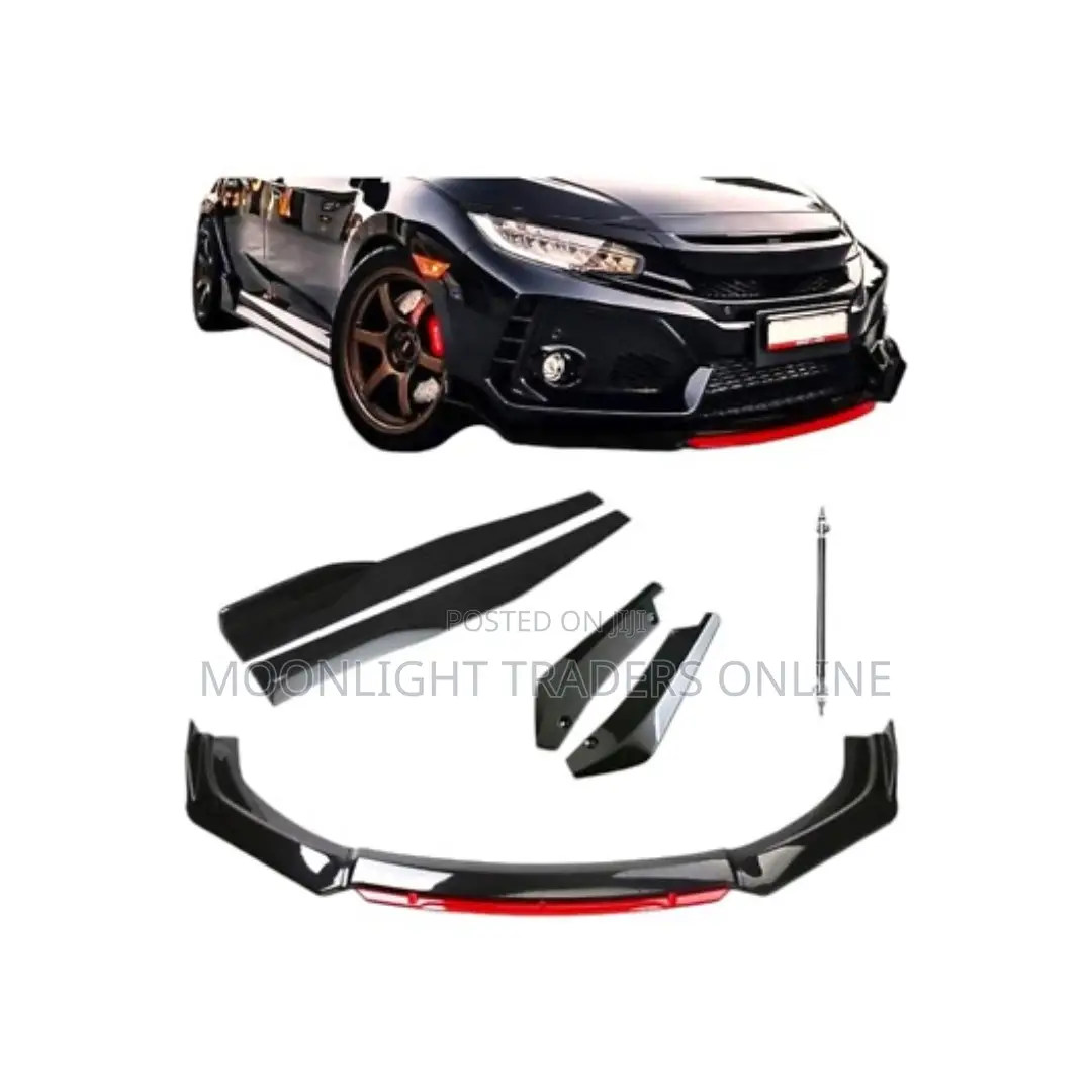 Black Red Bumper Lip With Side Skirts (Universal Set)
