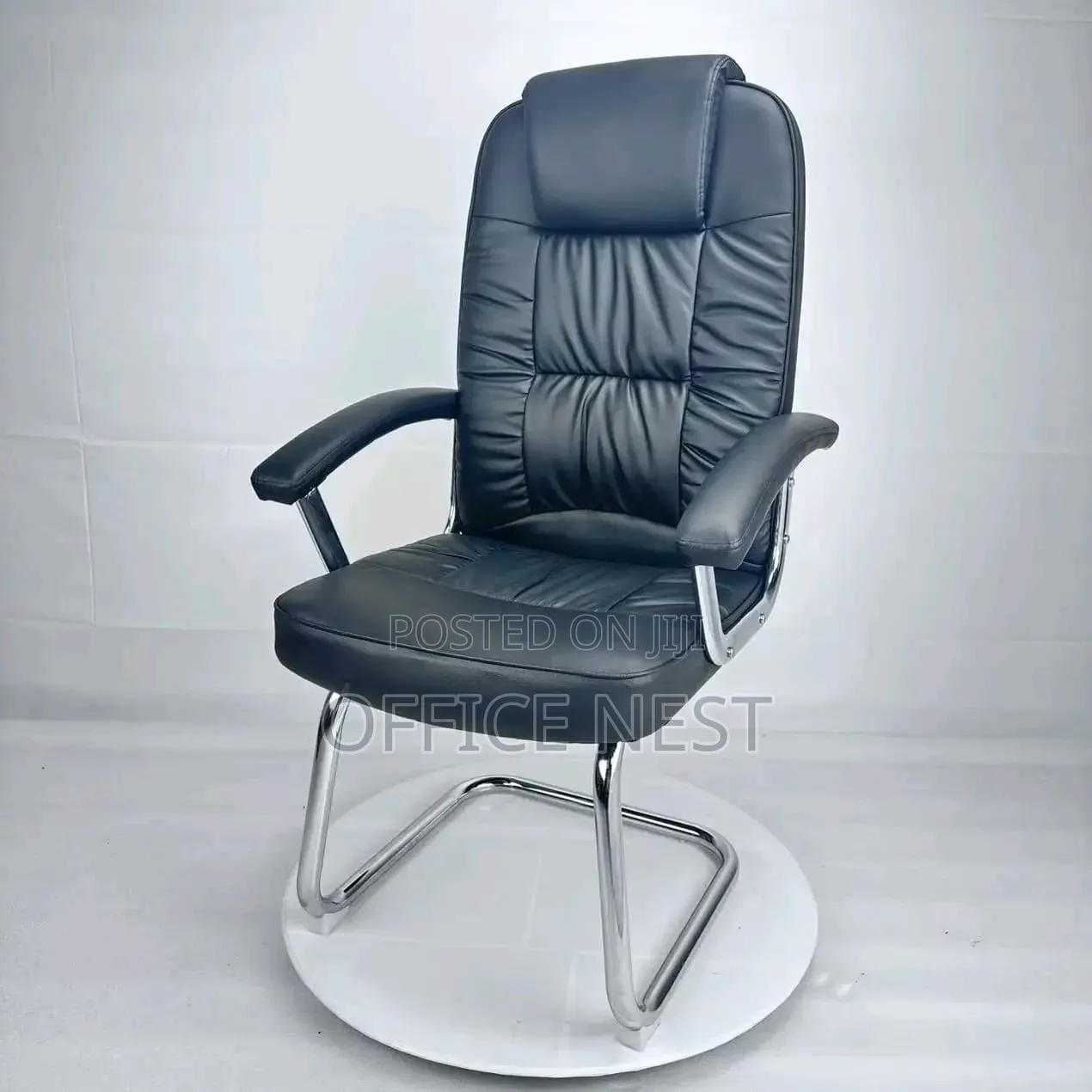 Black Executive Leather Office Visitor Chair .