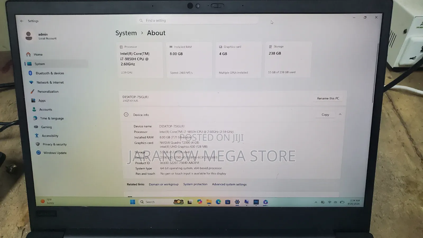 Laptop Lenovo ThinkPad P1 Gen 3 8GB Intel Core i7 SSD 256GB