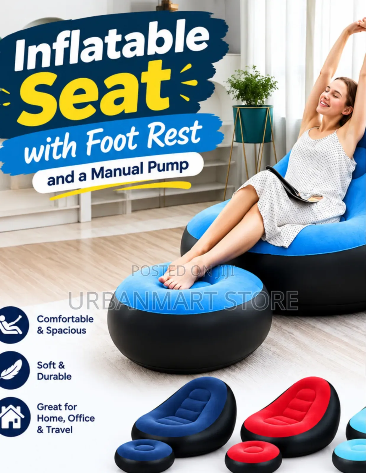 Inflatable Chair With Foot Rest and Hand Pump