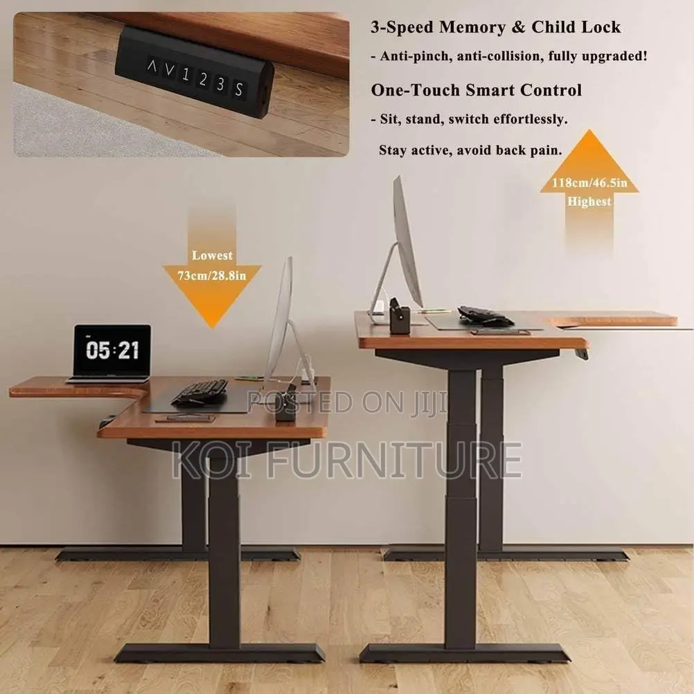 Office Desk; 1.4 Meters Premium L Shaped Electric Desk