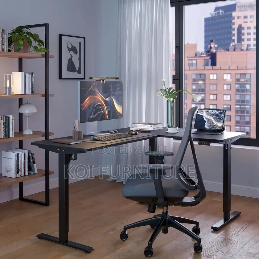 Office Desk; 1.4 Meters Premium L Shaped Electric Desk