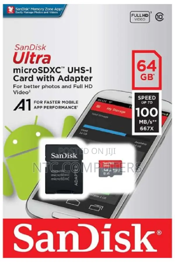 SanDisk Ultra 64GB microSDXC Up to 100mb/S Read A1 Performance Class