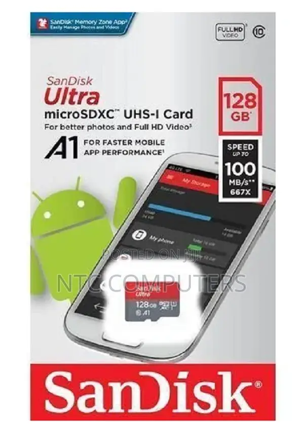 SanDisk Ultra 128GB microSDXC Up to 100mb/S Read A1 Performance Class