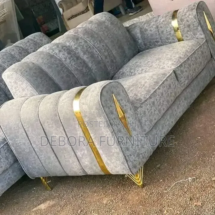 Brand New Modern Velvet Sofa Set With Gold Trims