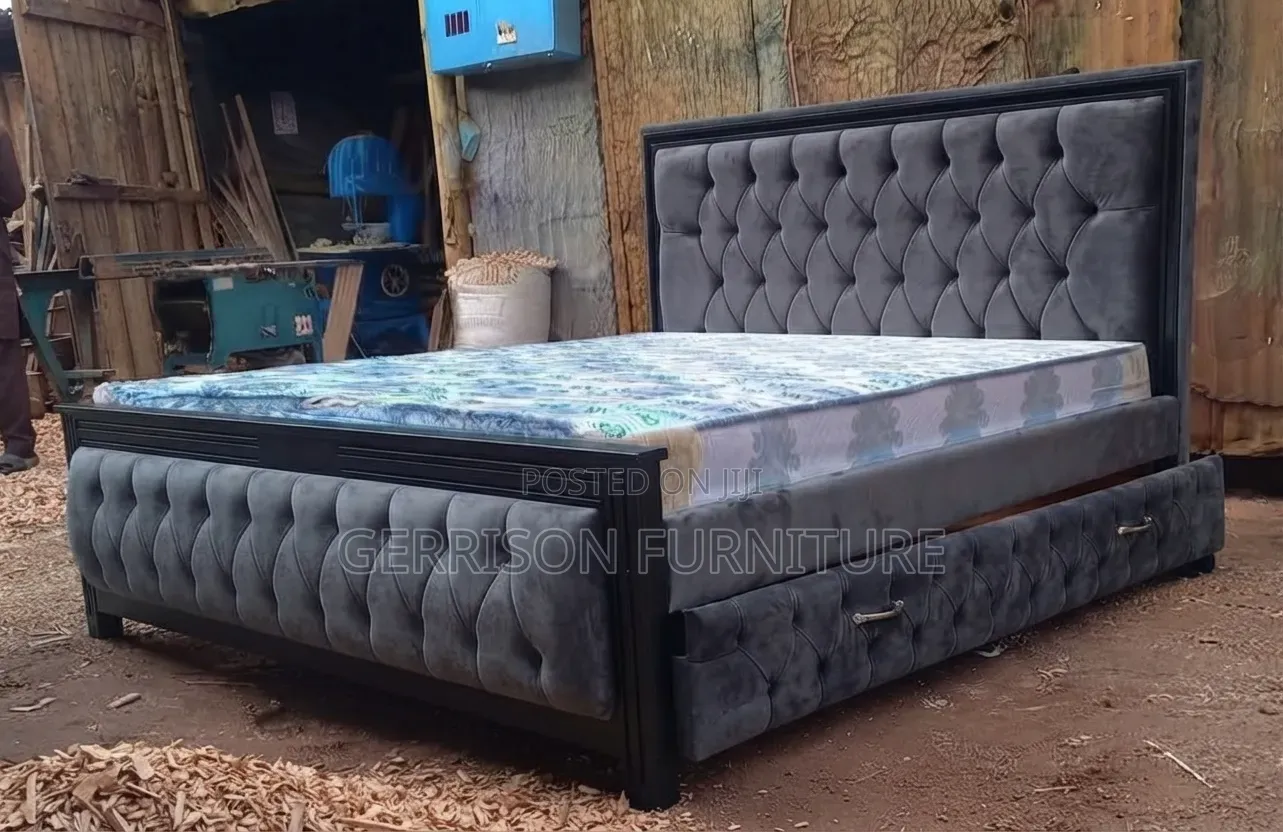Luxury 5x6 Charcoal Grey Storage Bed Frame