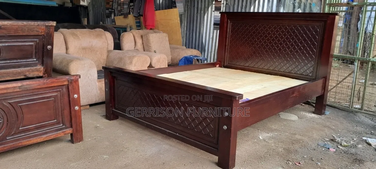 Brand New Solid Wooden 5x6 Bed With Diamond Patterned Panels.