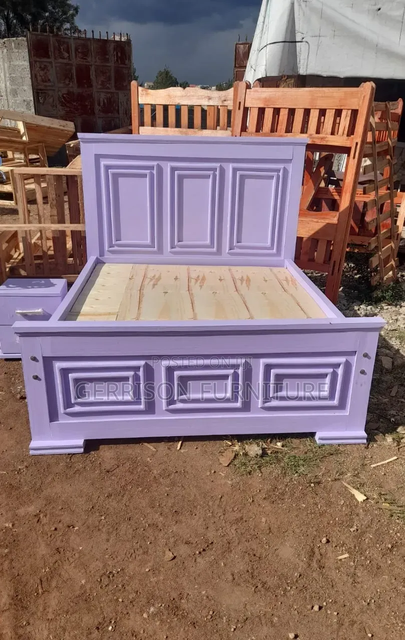Brand New Lilac Purple 5x6 Wooden Bed With a Matching Nightstand.