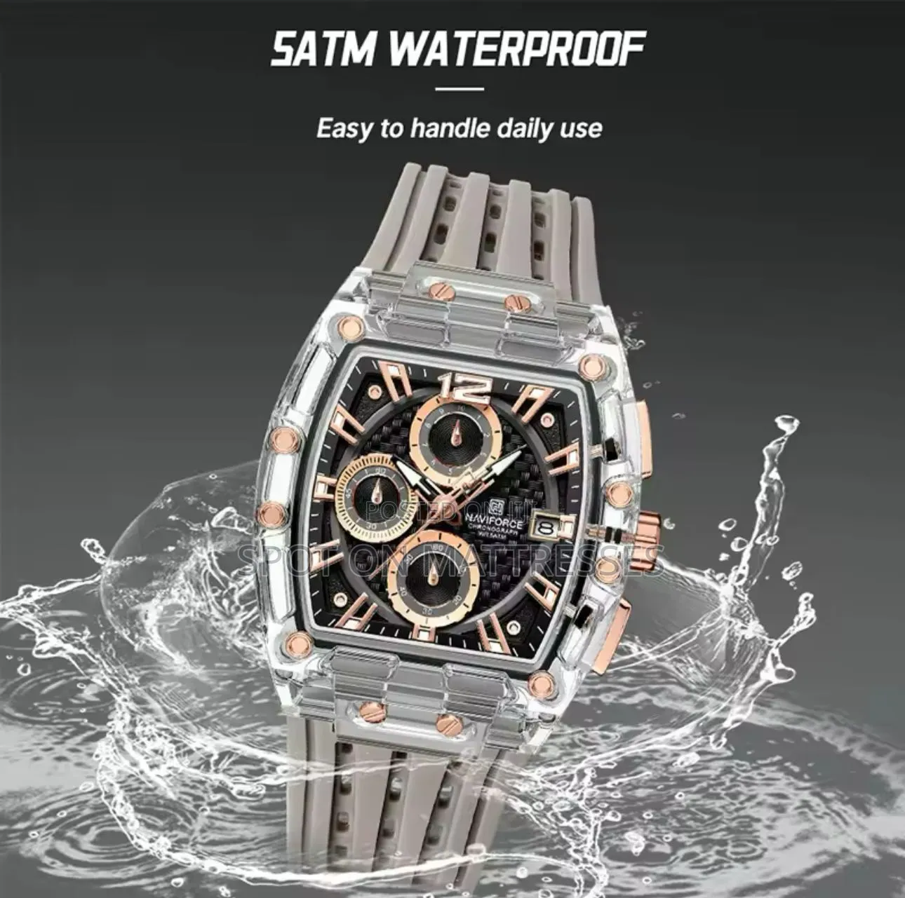 Naviforce Waterproof Watch for Men. Grey/Burgundy/Black/Green/Beige.