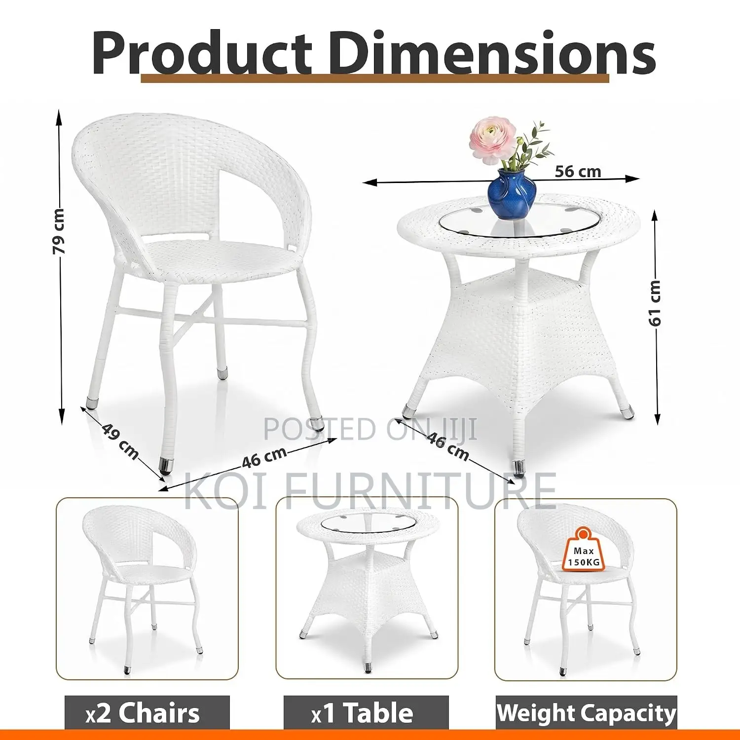 Dining Set; Two Seaters Rattan Round Outdoor Balcony Dining Set