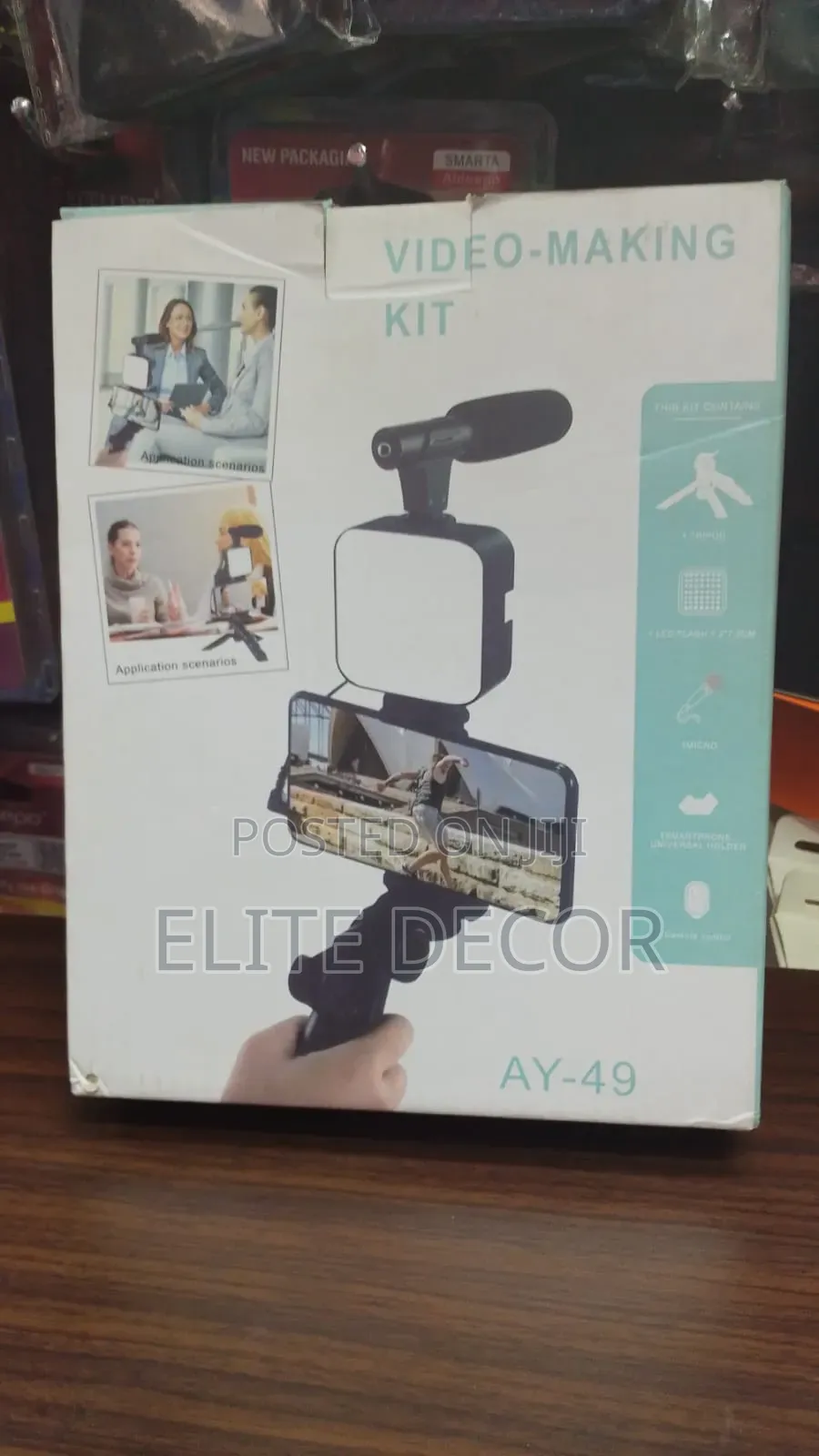AY-49 Mobile Vlogging Kit – Tripod, Mic, LED Light Remote
