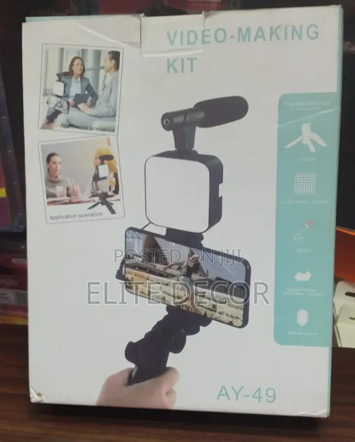 AY-49 Mobile Vlogging Kit – Tripod, Mic, LED Light Remote