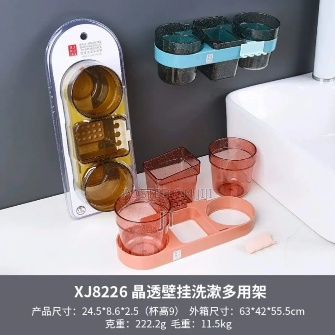 Wall Mount Bathroom Shelf Soap Dish Holder Plus 2 Tumblers