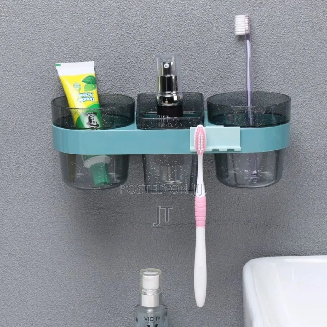 Wall Mount Bathroom Shelf Soap Dish Holder Plus 2 Tumblers