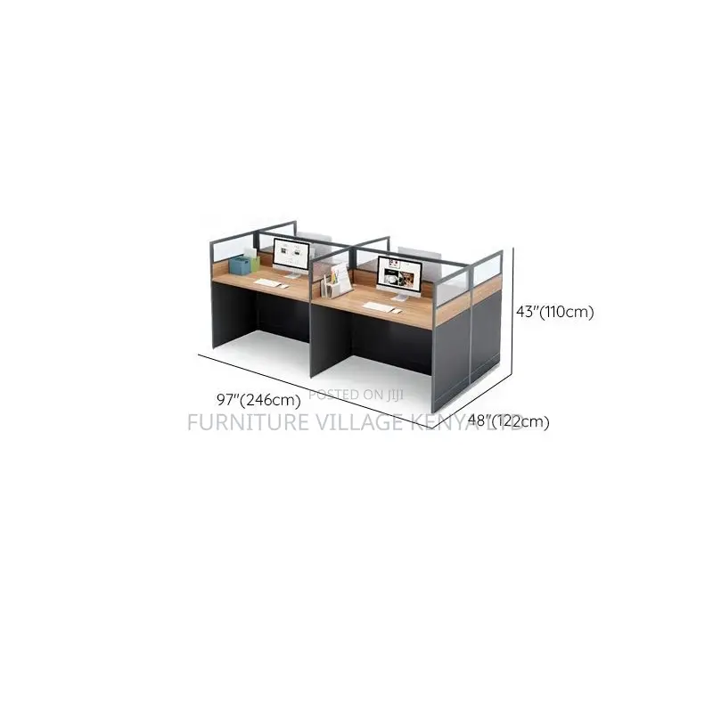 Workstation; 4 Way Brown Modular 4 Seater Workstation Desk