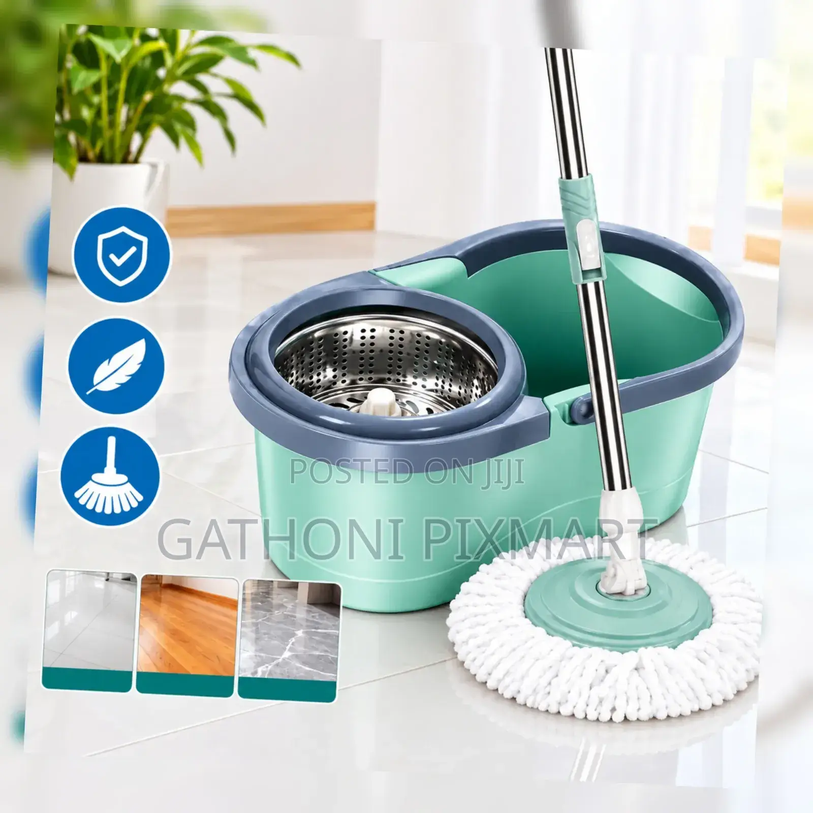 360° Magic Spin Mop Bucket Set – Hands-Free Microfiber Floor Cleaner
