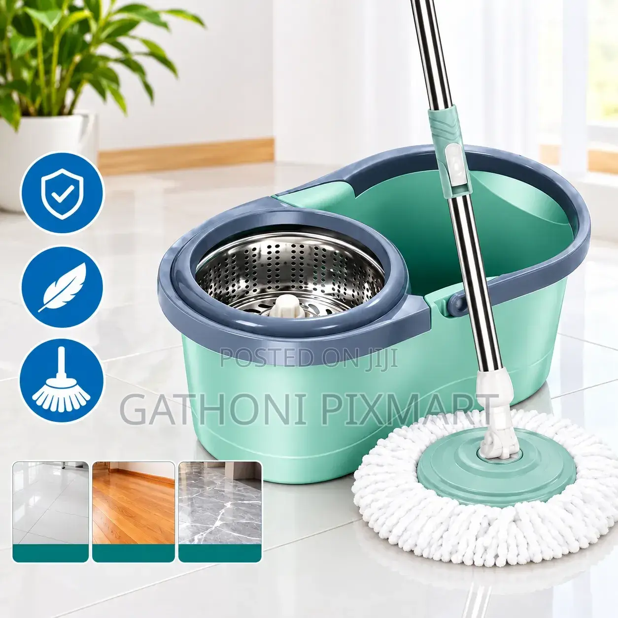 360° Magic Spin Mop Bucket Set – Hands-Free Microfiber Floor Cleaner