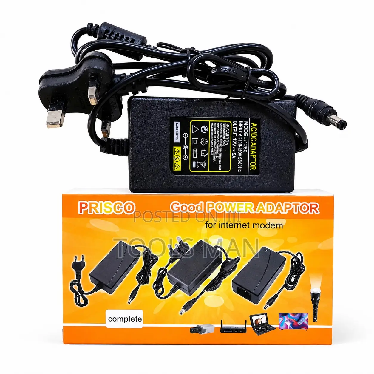 Prisco AC/DC Adaptor 12V 5A Model 1250 Internet Modem Power Supply