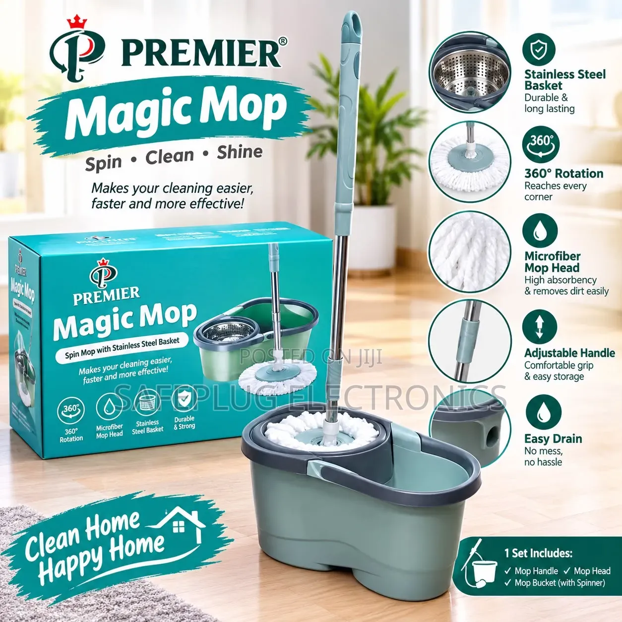 Premier Magic Mop 360° Spin Mop With Bucket Wringer